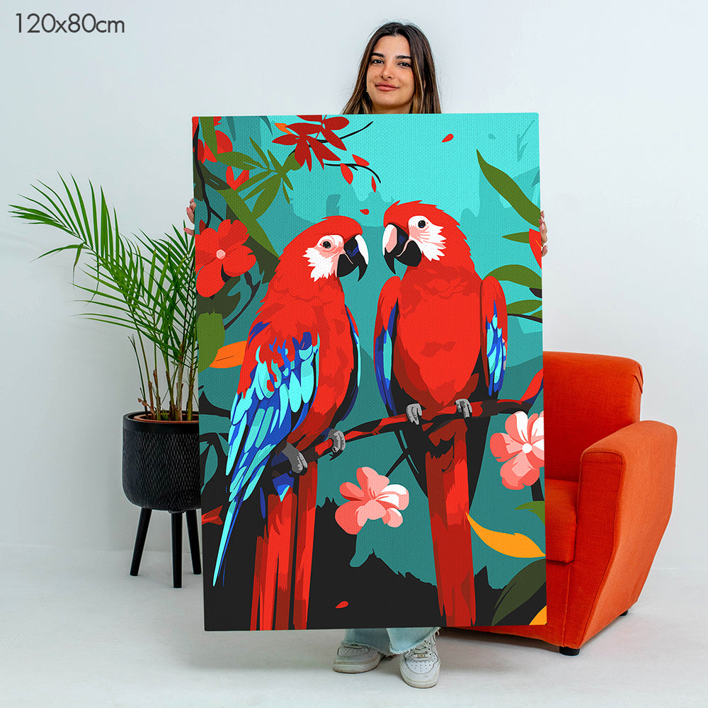 Red Parrots Harmony - Paint By Numbers Kit