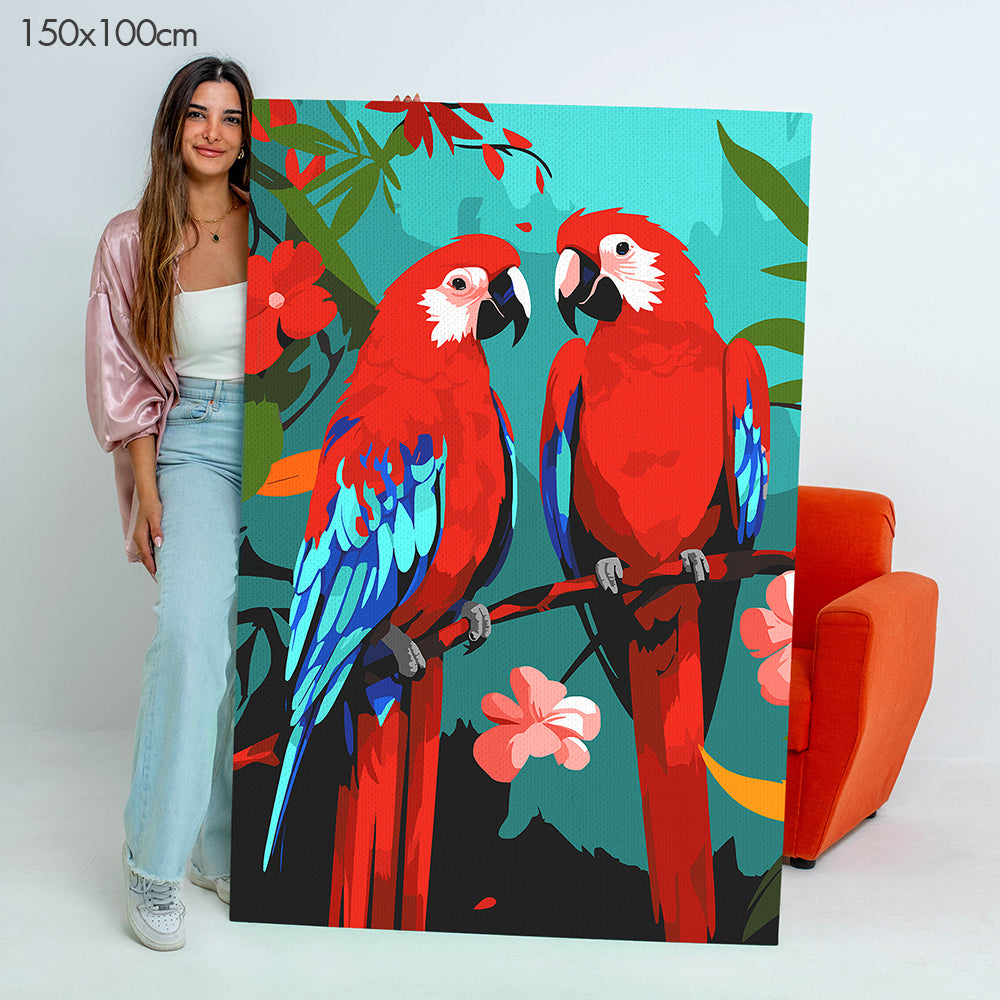 Red Parrots Harmony - Paint By Numbers Kit