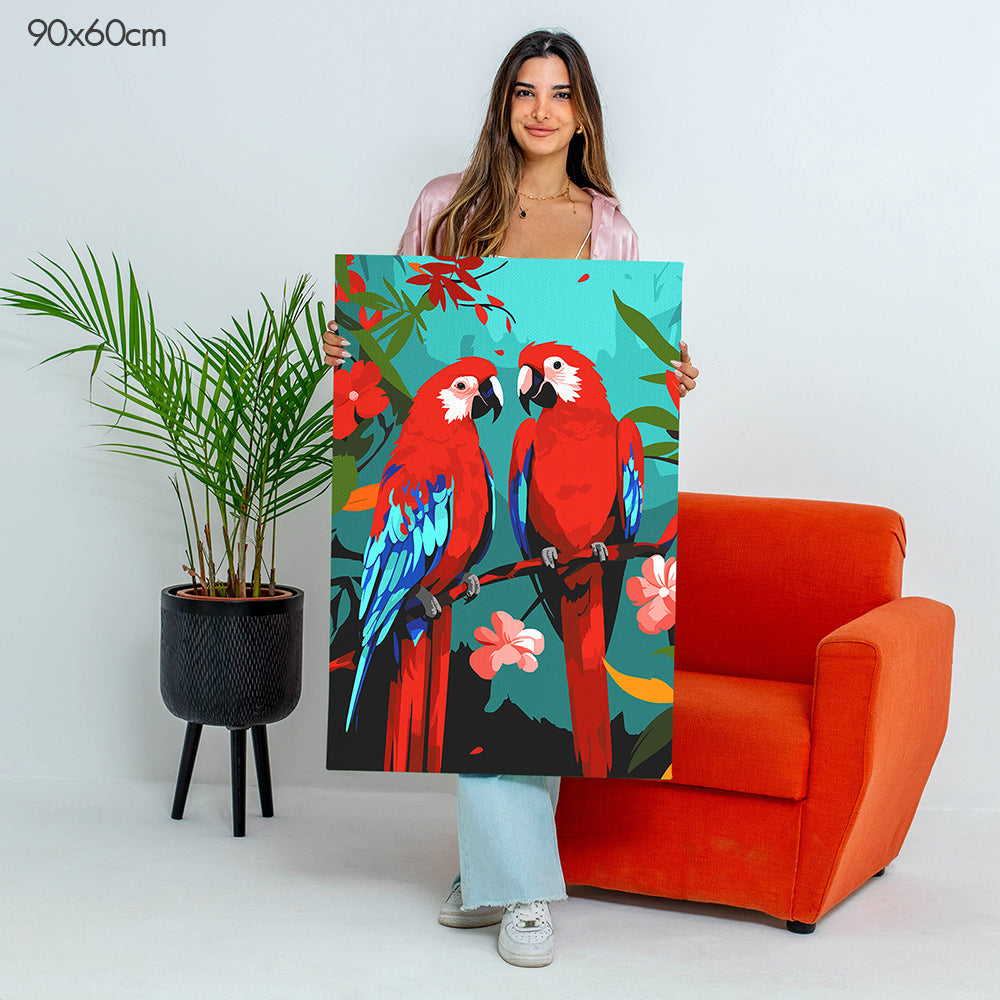 Red Parrots Harmony - Paint By Numbers Kit
