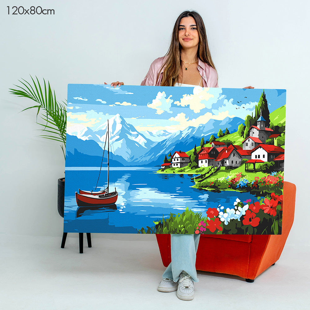 Alpine Lakeside Village - Paint By Numbers Kit