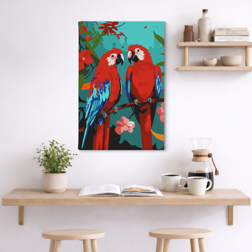 Red Parrots Harmony - Paint By Numbers Kit